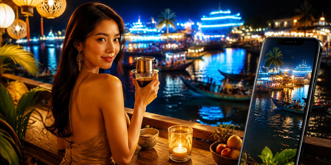 Người dùng nhận bonus VIP bên tách cà phê tại vùng sông Mekong